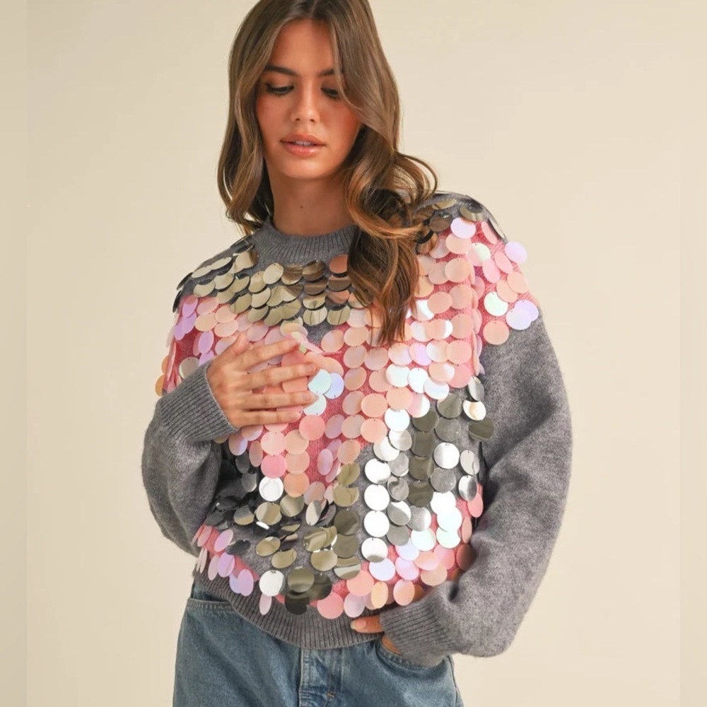 Gray Jumper with Multicolor Sequins